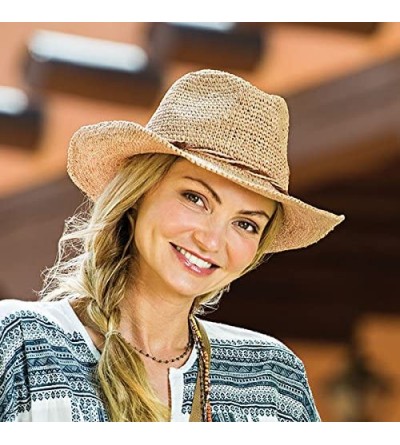 Sun Hats Women's Hailey Cowboy Hat - Raffia- Modern Cowboy- Designed in Australia - Natural - C412NA376IV $59.45