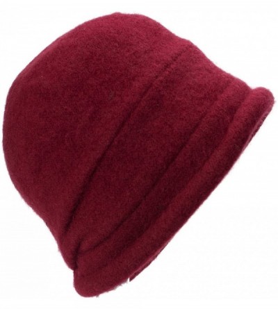 Bucket Hats New Womens 100% Wool Slouchy Wrinkle Button Winter Bucket Cloche Hat T178 - Burgundy - C312MODUIUT $12.97