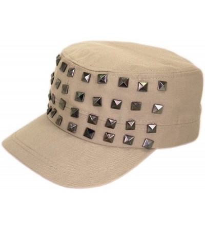 Newsboy Caps Adjustable Cotton Military Style Studded Front Army Cap Cadet Hat - Diff Colors Avail - Khaki - CQ11KUTXO5V $10.38