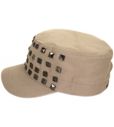 Newsboy Caps Adjustable Cotton Military Style Studded Front Army Cap Cadet Hat - Diff Colors Avail - Khaki - CQ11KUTXO5V $10.38