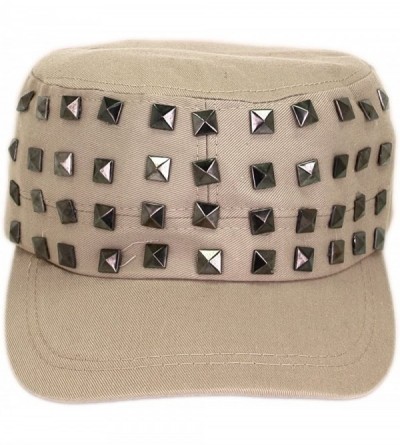 Newsboy Caps Adjustable Cotton Military Style Studded Front Army Cap Cadet Hat - Diff Colors Avail - Khaki - CQ11KUTXO5V $10.38