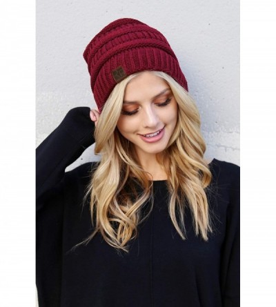 Skullies & Beanies Classic Cable Knit Beanie Detachable - Plain - Burgundy - C718XAYXOWR $11.98