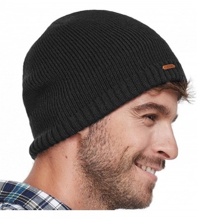 Skullies & Beanies Fleece Lined Beanie Hat Mens Winter Solid Color Warm Knit Ski Skull Cap - Black - CX186HKYZS9 $11.77