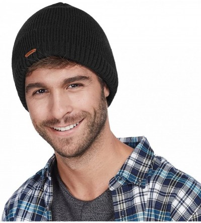 Skullies & Beanies Fleece Lined Beanie Hat Mens Winter Solid Color Warm Knit Ski Skull Cap - Black - CX186HKYZS9 $11.77