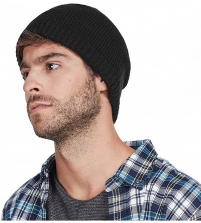 Skullies & Beanies Fleece Lined Beanie Hat Mens Winter Solid Color Warm Knit Ski Skull Cap - Black - CX186HKYZS9 $11.77