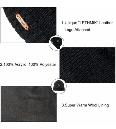 Skullies & Beanies Fleece Lined Beanie Hat Mens Winter Solid Color Warm Knit Ski Skull Cap - Black - CX186HKYZS9 $11.77