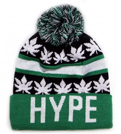 Skullies & Beanies Sk1161 Hype Leaves Pom Pom Beanie Hats - Black/Kelly Green - CF11PLASYVR $16.30