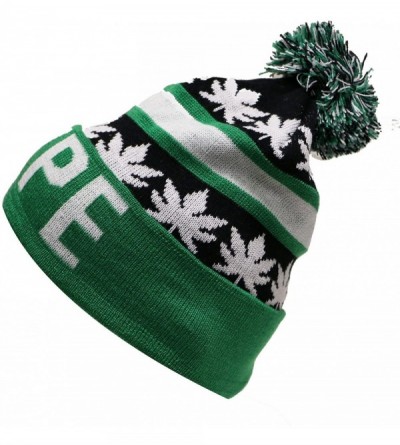 Skullies & Beanies Sk1161 Hype Leaves Pom Pom Beanie Hats - Black/Kelly Green - CF11PLASYVR $16.30