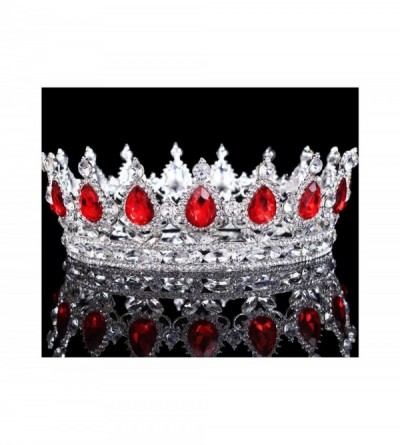 Headbands Vintage Wedding Crystal Rhinestone Crown Bridal Queen King Tiara Crowns-Red - Red - CF18WU6EN9U $110.70