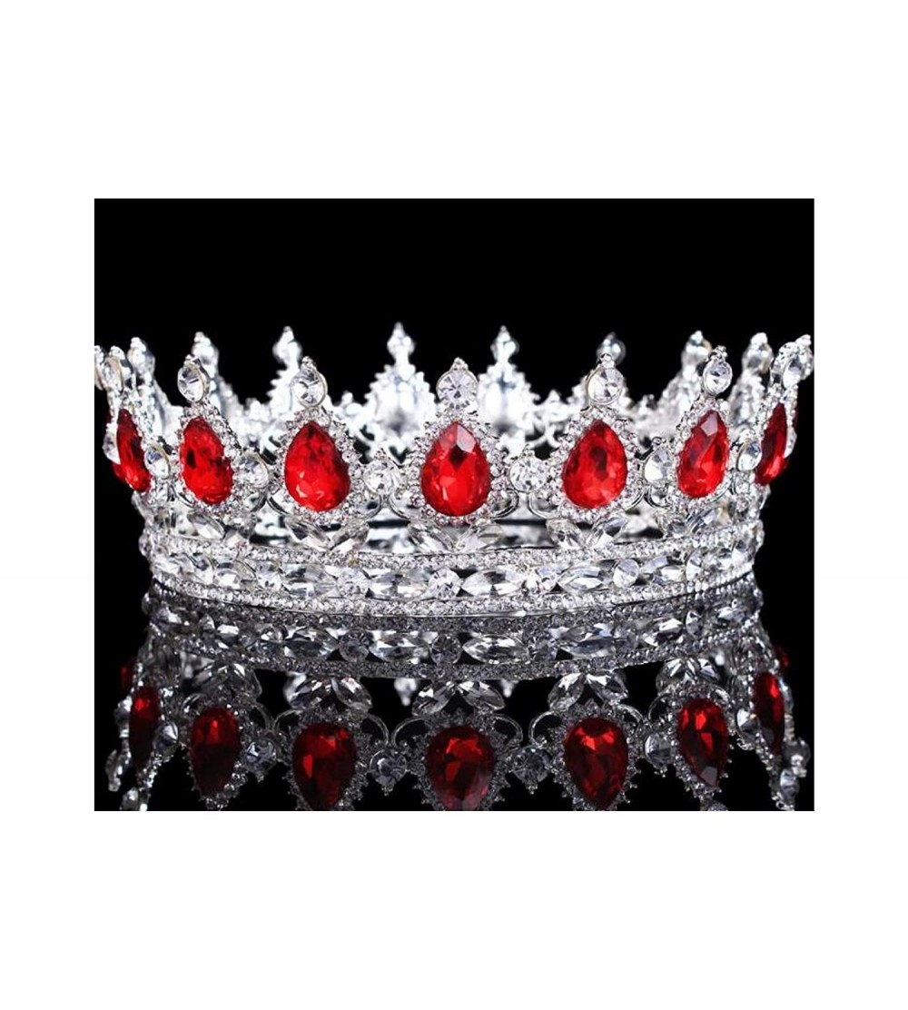 Headbands Vintage Wedding Crystal Rhinestone Crown Bridal Queen King Tiara Crowns-Red - Red - CF18WU6EN9U $49.95