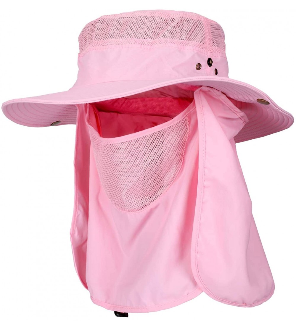 Sun Hats Sun Protection Hat Wide Brim Detachable Neck Face Flap Men & Women UPF 50+ - Pink - C7198XHNC39 $14.94