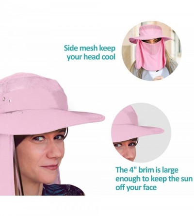Sun Hats Sun Protection Hat Wide Brim Detachable Neck Face Flap Men & Women UPF 50+ - Pink - C7198XHNC39 $14.94
