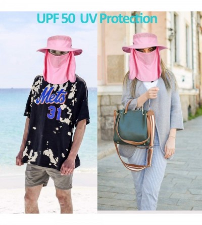 Sun Hats Sun Protection Hat Wide Brim Detachable Neck Face Flap Men & Women UPF 50+ - Pink - C7198XHNC39 $14.94