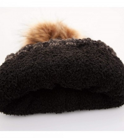 Skullies & Beanies Exclusives Fuzzy Lined Knit Fur Pom Beanie Hat (YJ-820) - Black Mix - C318I6SWM7K $21.27