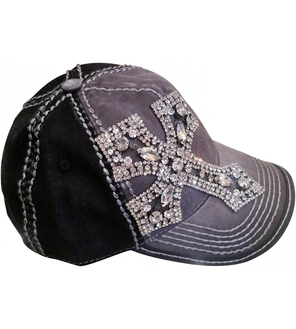 Baseball Caps Women's Rhinestone Cross Bling Baseball Cap - Charcoal/Black - C312O23DD8C $56.46