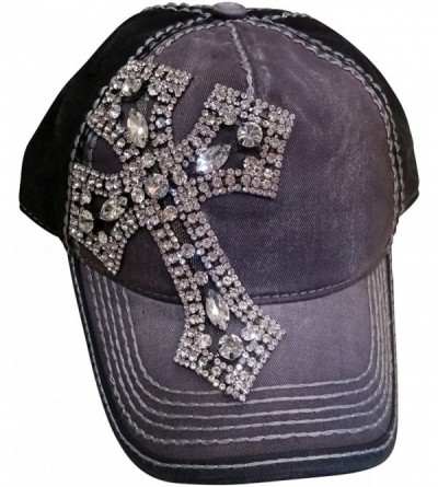 Baseball Caps Women's Rhinestone Cross Bling Baseball Cap - Charcoal/Black - C312O23DD8C $56.46