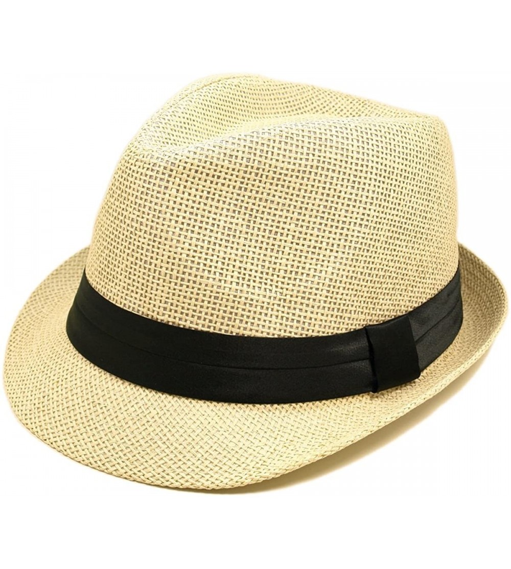 Fedoras Classic Natural Fedora Straw Hat with Black Color Band - CI11076FX0B $13.79