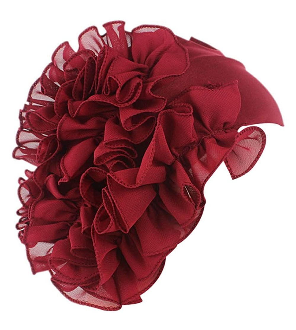 Headbands Womens Wrap Cap Flower Chemo Hat Beanie Scarf Turban Headband - Wine Red - C618INZLDH0 $7.84