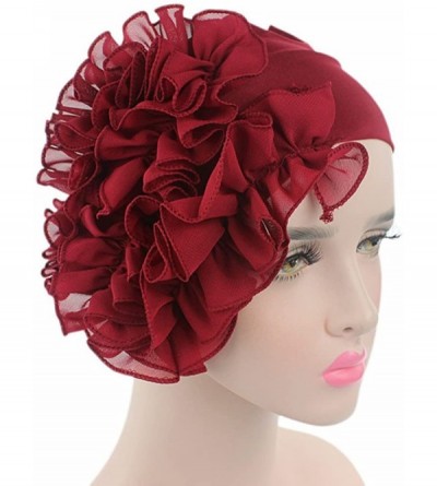 Headbands Womens Wrap Cap Flower Chemo Hat Beanie Scarf Turban Headband - Wine Red - C618INZLDH0 $7.84