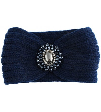 Cold Weather Headbands Retro Bohemian Beads Cable Knitted Winter Turban Ear Warmer Headband - Navy Blue Red - C0189MW3ST2 $12.54