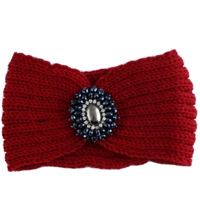 Cold Weather Headbands Retro Bohemian Beads Cable Knitted Winter Turban Ear Warmer Headband - Navy Blue Red - C0189MW3ST2 $12.54