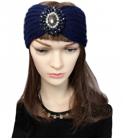 Cold Weather Headbands Retro Bohemian Beads Cable Knitted Winter Turban Ear Warmer Headband - Navy Blue Red - C0189MW3ST2 $12.54