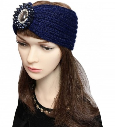 Cold Weather Headbands Retro Bohemian Beads Cable Knitted Winter Turban Ear Warmer Headband - Navy Blue Red - C0189MW3ST2 $12.54