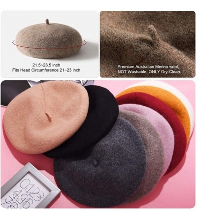Berets Merino Wool Berets for Women Girls- Classic Plain French Style Artist Hat Gift - 1black - 86.6% Merino Wool - CM18Y9MW...