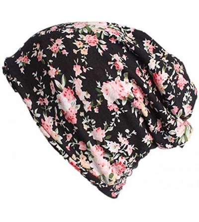 Skullies & Beanies Summer Chemo Cap Hair Cover Sleep Beanie - Amazing Soft- Elastic-Printing Flower - Black - CE18GTNOE4Y $12.23