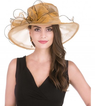 Sun Hats Women Kentucky Derby Church Cap Wide Brim Summer Sun Hat for Party Wedding - 2-golden - CD18CCRMQ5M $32.30