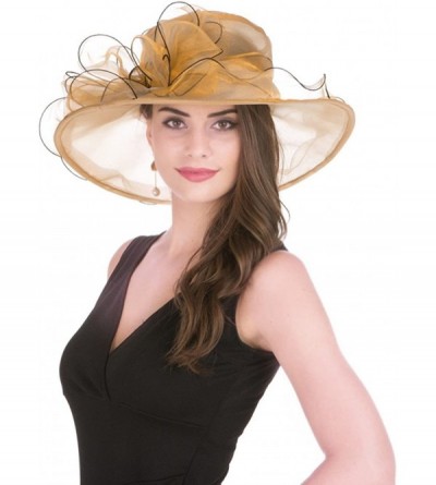 Sun Hats Women Kentucky Derby Church Cap Wide Brim Summer Sun Hat for Party Wedding - 2-golden - CD18CCRMQ5M $16.81