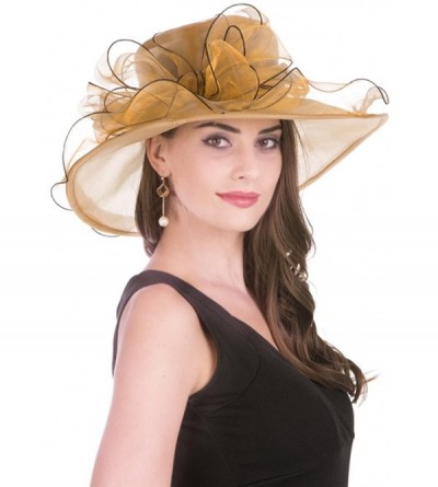 Sun Hats Women Kentucky Derby Church Cap Wide Brim Summer Sun Hat for Party Wedding - 2-golden - CD18CCRMQ5M $16.81