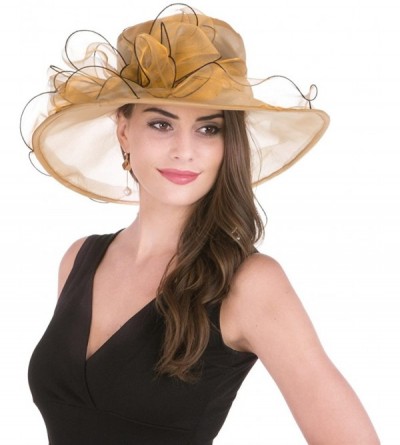 Sun Hats Women Kentucky Derby Church Cap Wide Brim Summer Sun Hat for Party Wedding - 2-golden - CD18CCRMQ5M $16.81