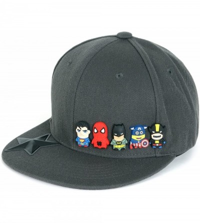 Baseball Caps Cute Superheroes Rubber Charms Flat Bill Snapback Hat Baseball Cap - Dark Charcoal - CR12FXL7NXT $33.96