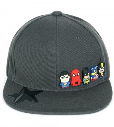 Baseball Caps Cute Superheroes Rubber Charms Flat Bill Snapback Hat Baseball Cap - Dark Charcoal - CR12FXL7NXT $33.96