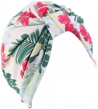 Skullies & Beanies Women Pleated Twist Turban African Printing India Chemo Cap Hairwrap Headwear - Green Leaf - CK18WXRK2D3 $...