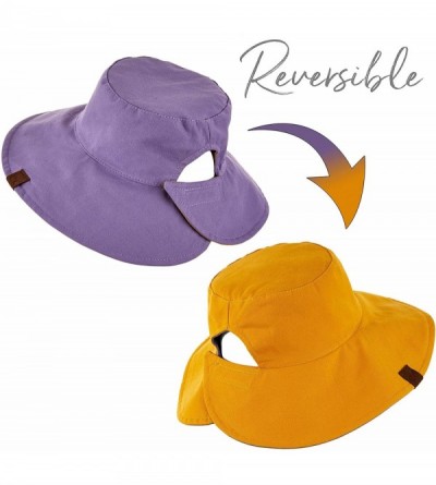 Sun Hats Hatsandscarf Exclusives Ponytail Reversible Printed Bucket Sun Hat UV Protection Packable Beach Hat (ST-2224) - CB18...