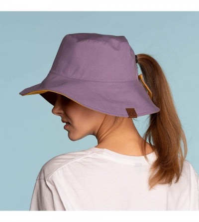 Sun Hats Hatsandscarf Exclusives Ponytail Reversible Printed Bucket Sun Hat UV Protection Packable Beach Hat (ST-2224) - CB18...
