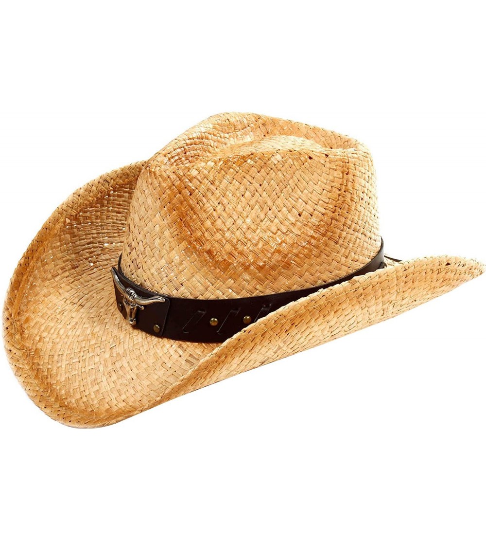 Cowboy Hats Unisex Mens Womens Sun Hat Wide Brim Woven Western Straw Cowboy Hat - Beige/Brown Band - CP18E5H6254 $23.99