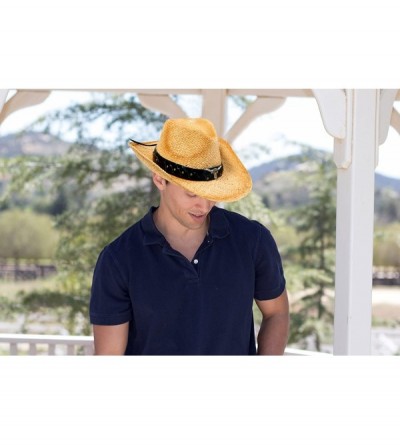 Cowboy Hats Unisex Mens Womens Sun Hat Wide Brim Woven Western Straw Cowboy Hat - Beige/Brown Band - CP18E5H6254 $23.99