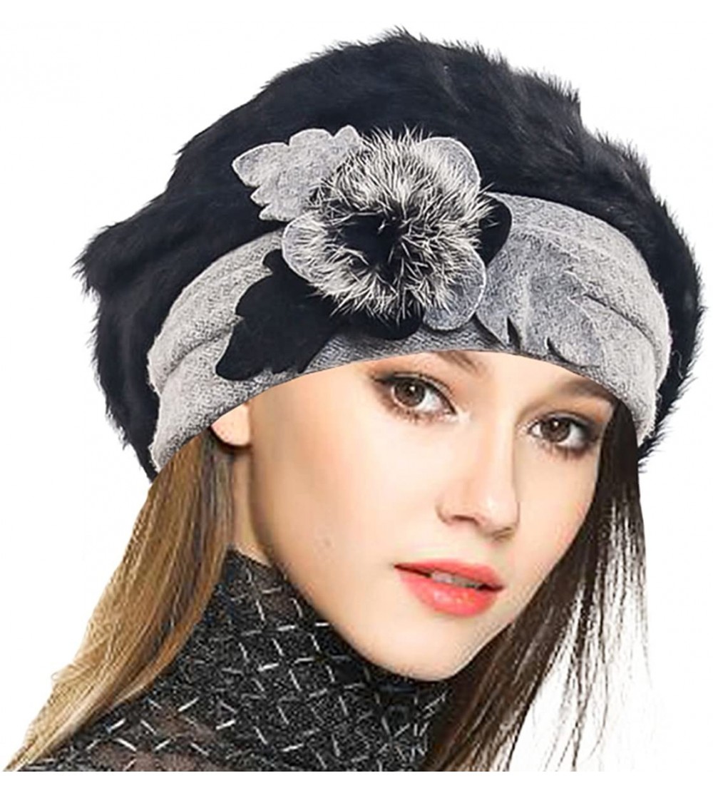 Bucket Hats Women's Wool Dress Church Cloche Hat Bucket Winter Floral Hat - Angola-black - CT12N1NXFTO $18.18