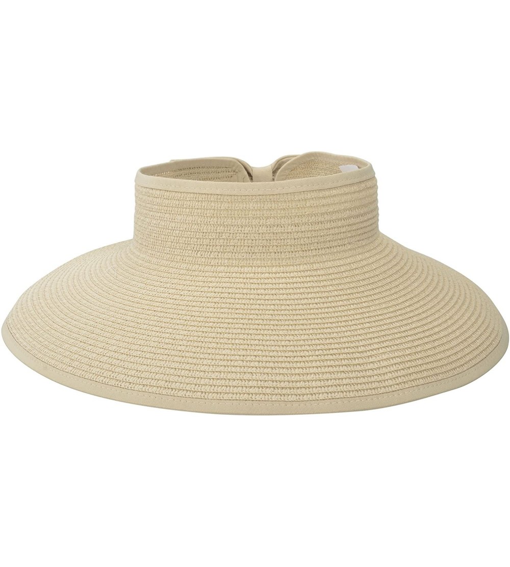 Visors Lullaby Women's UPF 50+ Packable Wide Brim Roll-Up Sun Visor Beach Straw Hat - Off-white - CD18423ZOS0 $28.81