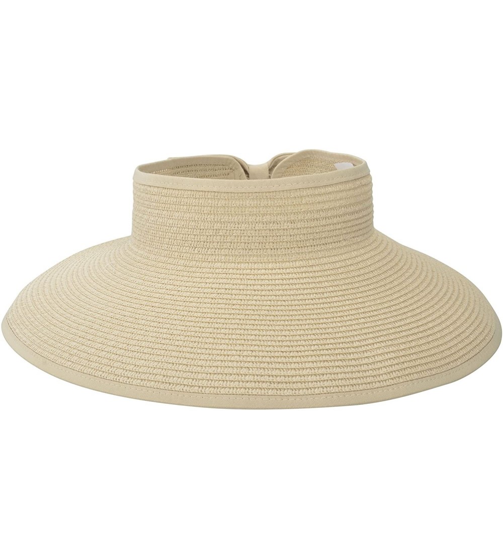 Visors Lullaby Women's UPF 50+ Packable Wide Brim Roll-Up Sun Visor Beach Straw Hat - Off-white - CD18423ZOS0 $12.72