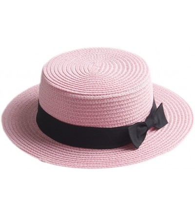 Sun Hats Adult Boater Caps Straw Hats - Pink - CS12E1V41OV $15.67