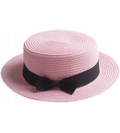 Sun Hats Adult Boater Caps Straw Hats - Pink - CS12E1V41OV $15.67