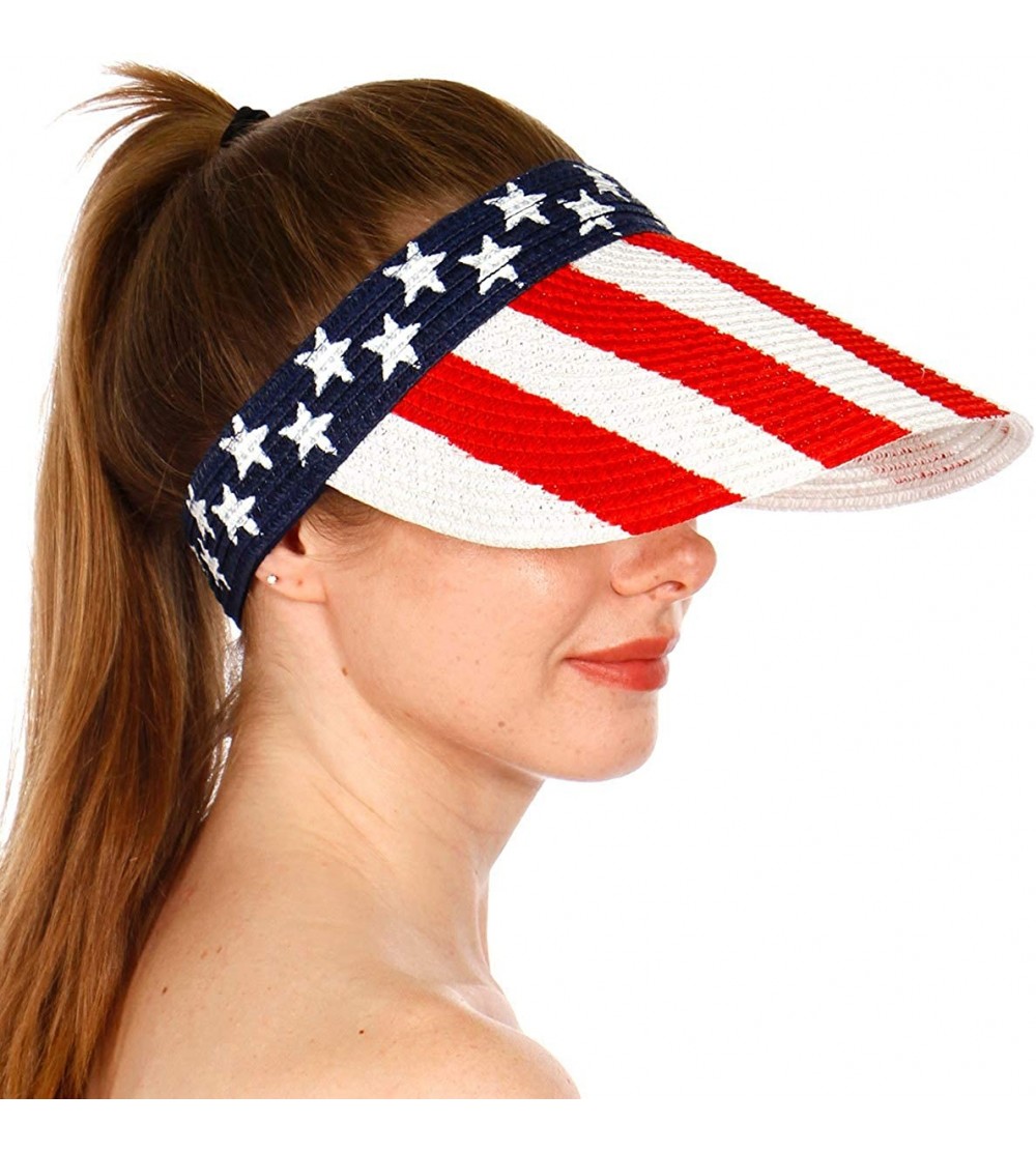 Visors Sun Visor Beach Golf Protection Cap Women Summer Beach Hat- Outdoor Sports - American Flag White - C218NRWCNAR $10.74