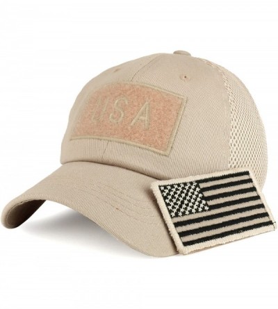 Baseball Caps USA American Flag Embroidered Removable Tactical Patch Micro Mesh Cap - Khaki - CE18232G78W $27.10
