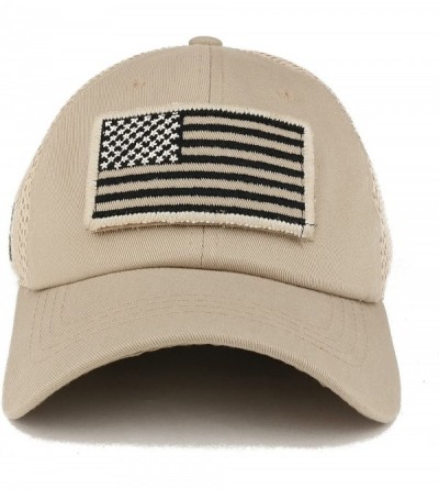 Baseball Caps USA American Flag Embroidered Removable Tactical Patch Micro Mesh Cap - Khaki - CE18232G78W $11.14
