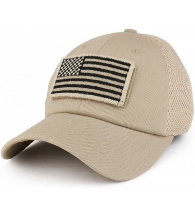 Baseball Caps USA American Flag Embroidered Removable Tactical Patch Micro Mesh Cap - Khaki - CE18232G78W $11.14