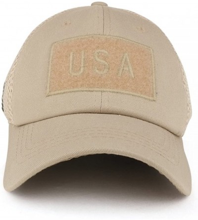 Baseball Caps USA American Flag Embroidered Removable Tactical Patch Micro Mesh Cap - Khaki - CE18232G78W $11.14